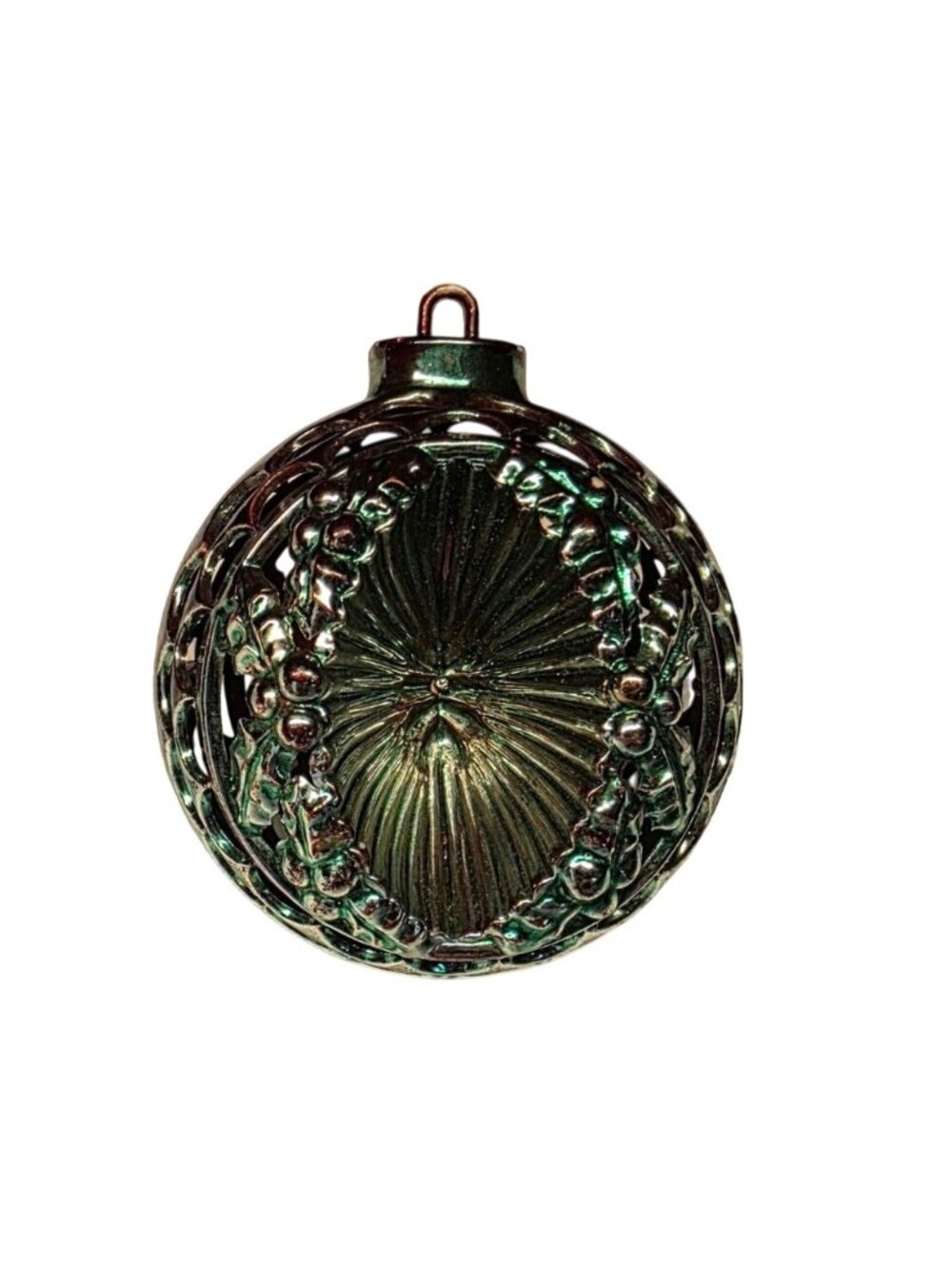 Vintage MCM Bradford Green Plastic Filigree Indent Christmas Ornament Retro